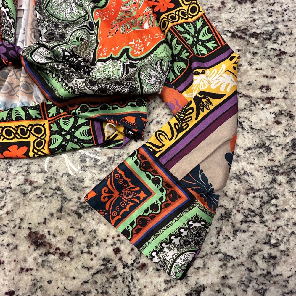 Zara Multicolor Printed Cropped Blouse - Orange, Green, Purple, Black - Picture 3 of 4